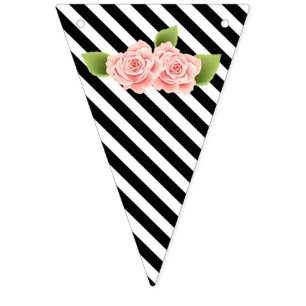 Black & White Designs Pink Flowers Bunting Flag