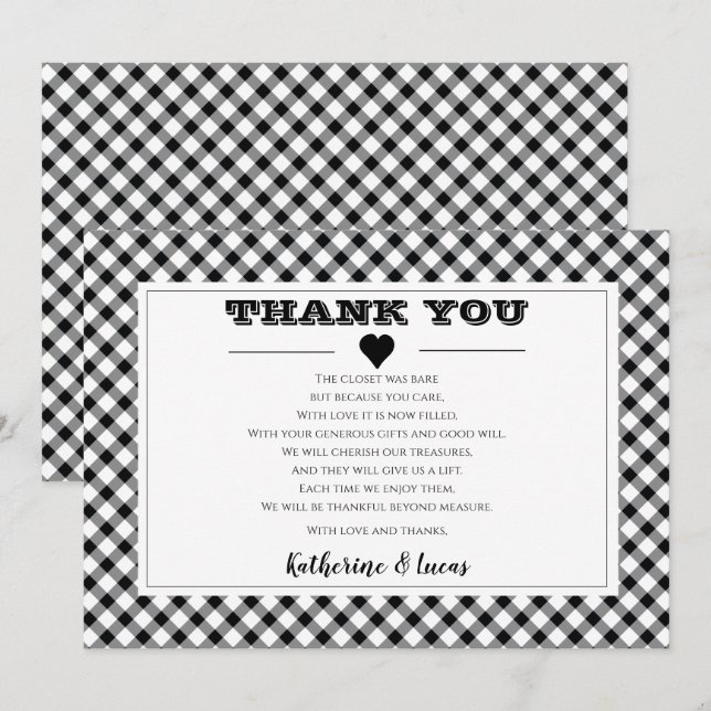 Black | White Diagonal Buffalo Checks Thank You Card (Front/Back)