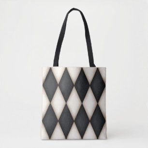 Black. & White Diamond Check Harlequin Pattern Tote Bag