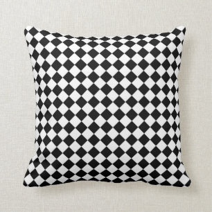 Black White Diamond Check pattern Throw Pillow
