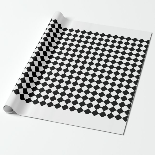 Black White Diamond Checkers Wrapping Paper (Unrolled)