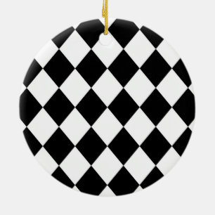 Black & White Diamond Chequered Pattern Ceramic Ornament