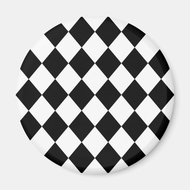 Black & White Diamond Chequered Pattern Magnet (Front)