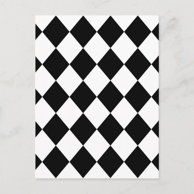 Black & White Diamond Chequered Pattern Postcard (Front)