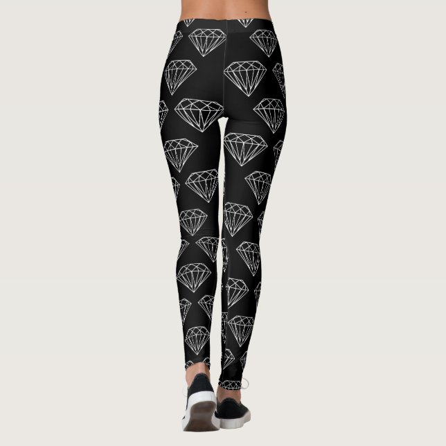 Black white diamond gemstone jewel print leggings (Back)