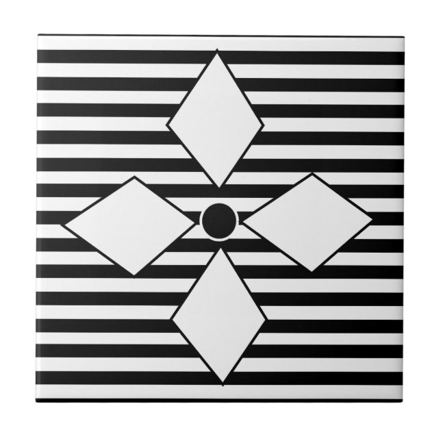 Black White Diamond Geometric Stripes Pattern   Tile (Front)