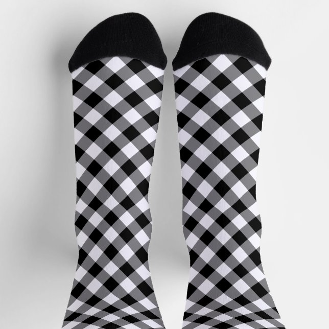 Black White Diamond Gingham Pattern Socks (Top)