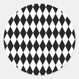 Black & White Diamond Harlequin Pattern Classic Round Sticker