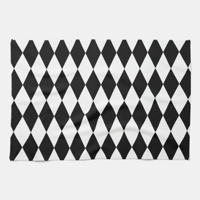 Black & White Diamond Harlequin Pattern Kitchen Towel (Horizontal)
