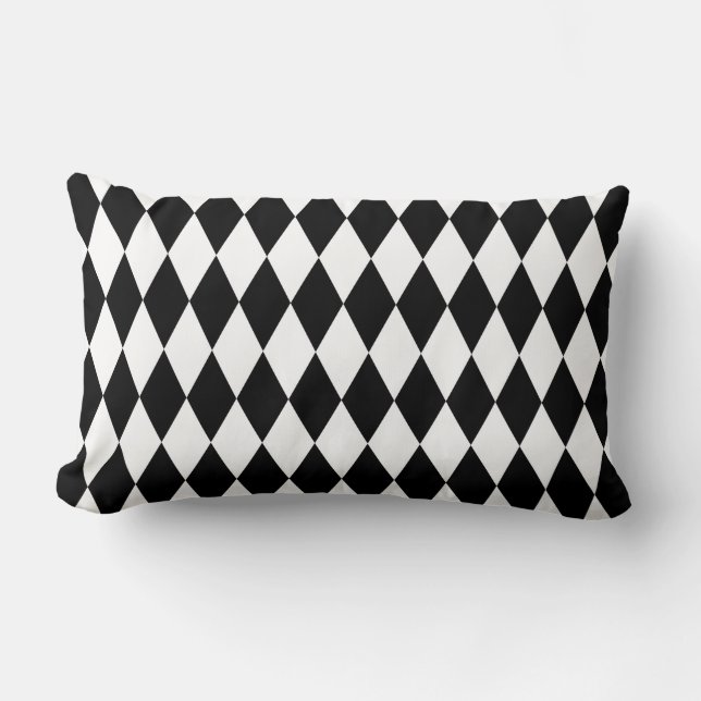 Black & White Diamond Harlequin Pattern Lumbar Pillow (Front)
