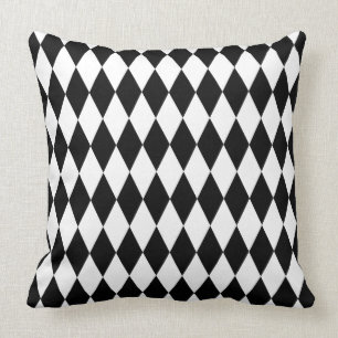 Black & White Diamond Harlequin Pattern Throw Pillow