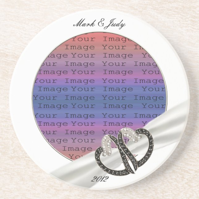 Black & White Diamond Hearts Coaster (Front)