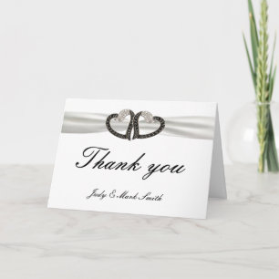 Black & White Diamond HeartsThank You Card