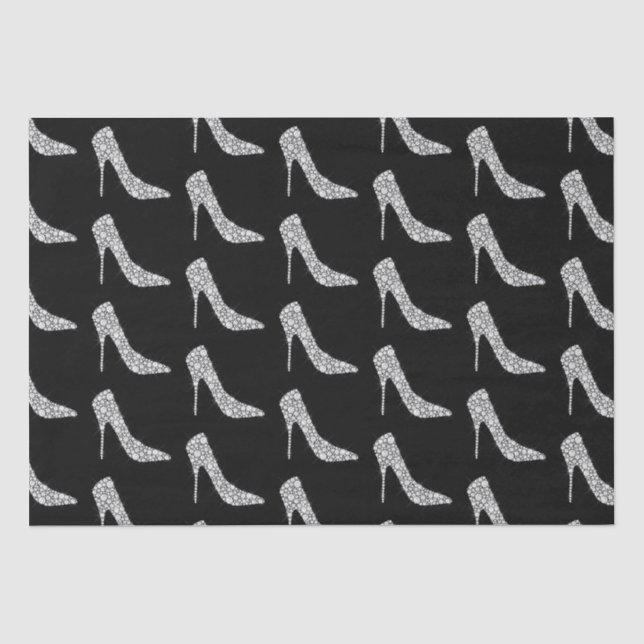 Black White Diamond High Heel Shoe Wedding Tissue Paper (Front)