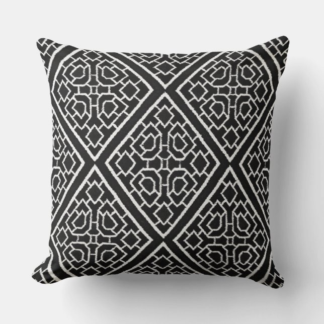 Black White Diamond Motif Faux Crewel Coussin (Recto)
