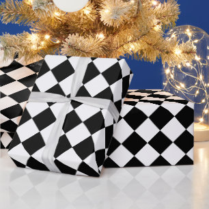 Black & White Diamond Pattern Checkerboard Squares Wrapping Paper