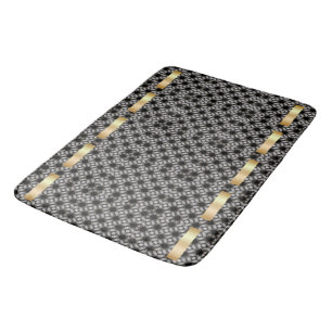 Black & White Diamond Pattern With Gold Accent Bath Mat