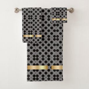 Black & White Diamond Pattern With Gold Accent Bath Towel Set