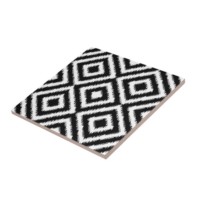 Black White Diamond Shaped Square Mosaic Pattern Tile (Side)