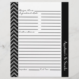Black White Diamond Zigzag Chevrons Recipe Sheets