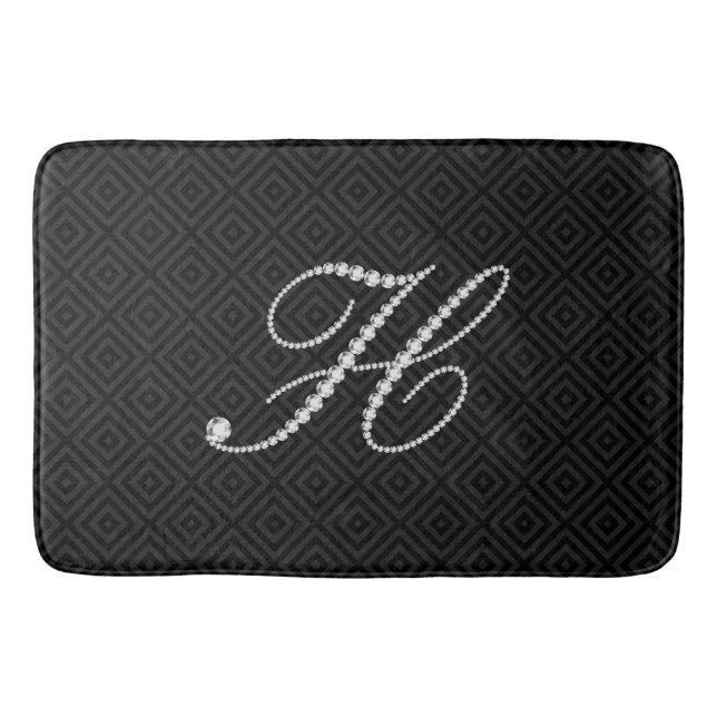 Black & White Diamonds Letter H Monogram Bath Mat (Front)