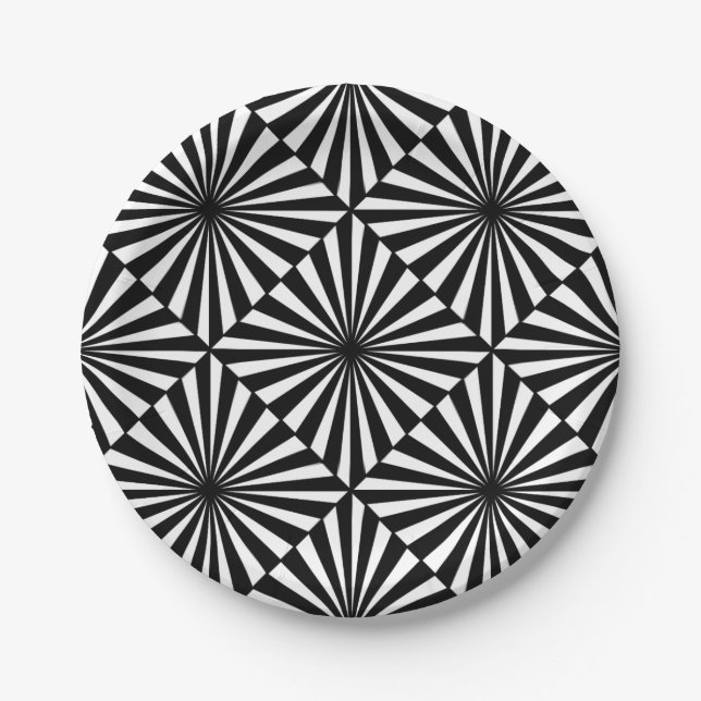 Black White Diamonds Optical Illusion Pattern Paper Plate (Front)