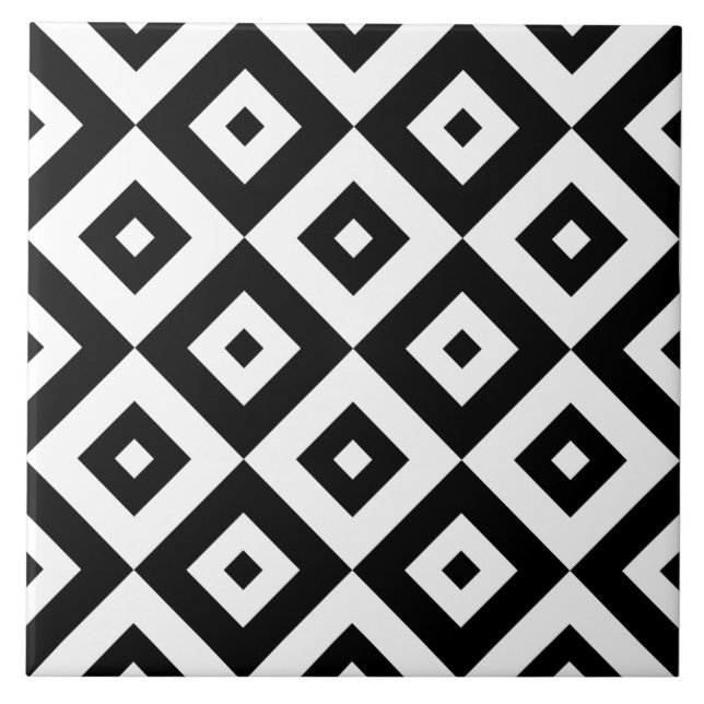 Black & White Diamonds Pattern | Ceramic Tile (Front)