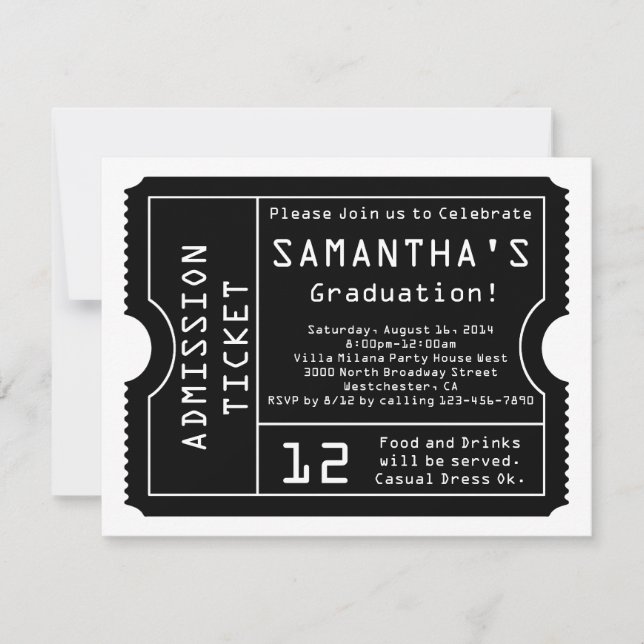 Black/White Digital Graduation Ticket Invitation (Front)
