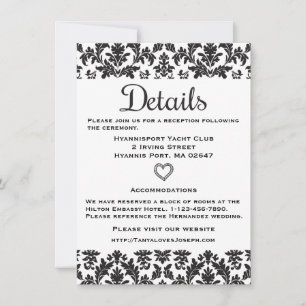 Black & White Directions Details Floral Damask Invitation
