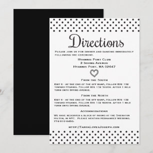 Black & White Directions Details Polka Dots Hearts Invitation