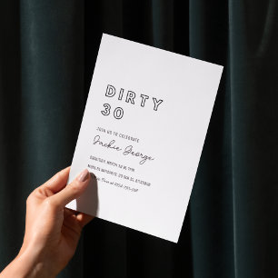 Black White Dirty Thirty 30th Birthday Invitation