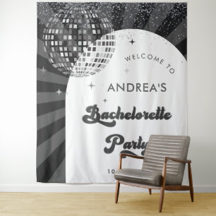 Black White Disco Ball Bachelorette Party Backdrop Tapestry