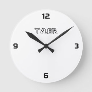 Black & White, DIY Name in White & Black Outline Round Clock