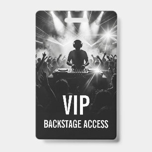 Black White DJ Party Concert VIP Access Event Badge