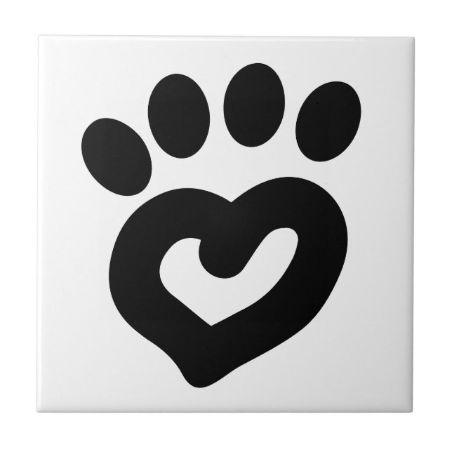 Black & White Dog Heart Paw Print Tile (Front)