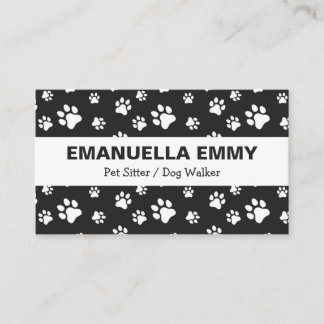 Black & White Dog Paw Prints Dog Groomer Business Card