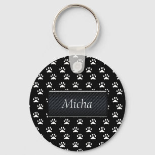Black & White Dog Paws Monogram Keychain