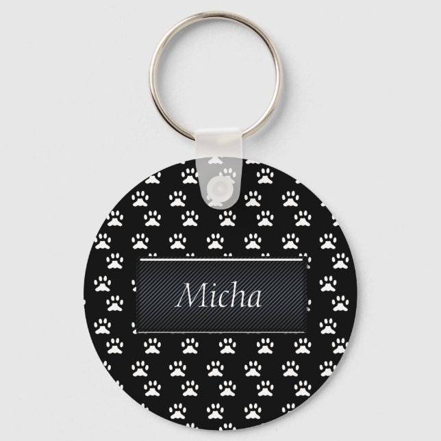 Black & White Dog Paws Monogram Keychain (Front)