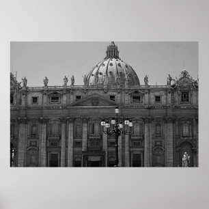 Black White Dome of St Peters Basilica Rome Poster