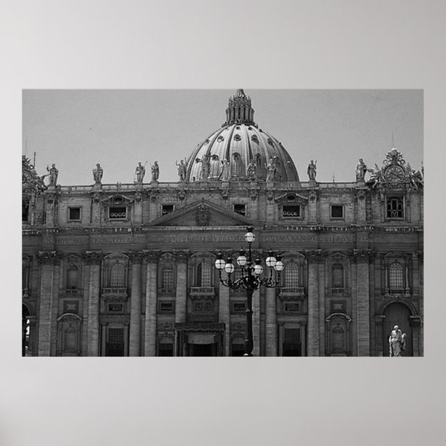 Black White Dome of St Peters Basilica Rome Poster (Front)