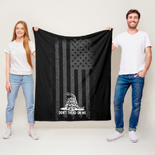 Black & White Don't Tread On Me American Flag Fleece Blanket