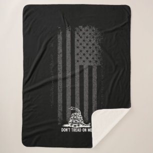 Black & White Don't Tread On Me American Flag Sherpa Blanket