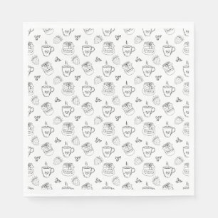 Black White Doodle Breakfast Pattern Hand Drawn Napkin