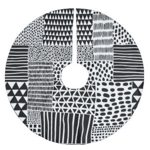 Black White Doodle: Ethnic Seamless Brushed Polyester Tree Skirt
