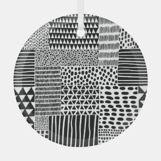 Black White Doodle: Ethnic Seamless Glass Ornament