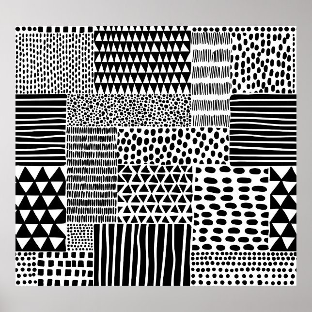 Black White Doodle: Ethnic Seamless Poster (Front)