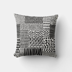 Black White Doodle: Ethnic Seamless Throw Pillow