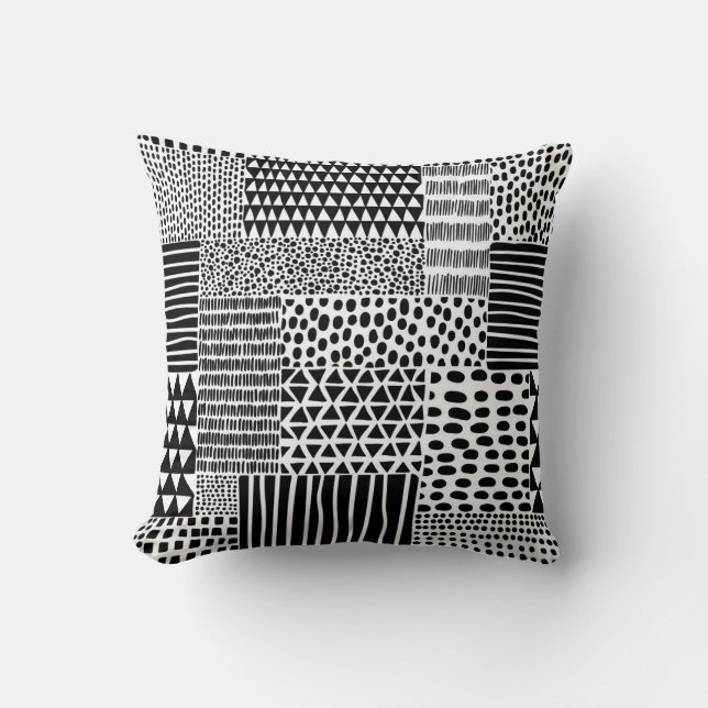 Black White Doodle: Ethnic Seamless Throw Pillow (Front)