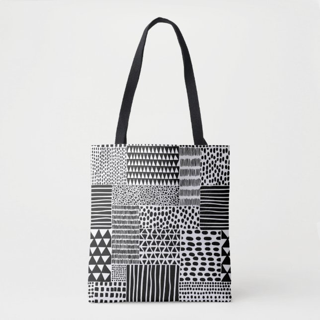 Black White Doodle: Ethnic Seamless Tote Bag (Front)