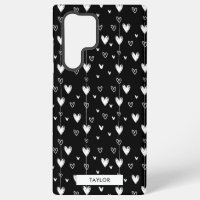 Black White Doodle Hearts Pattern Monogram Name